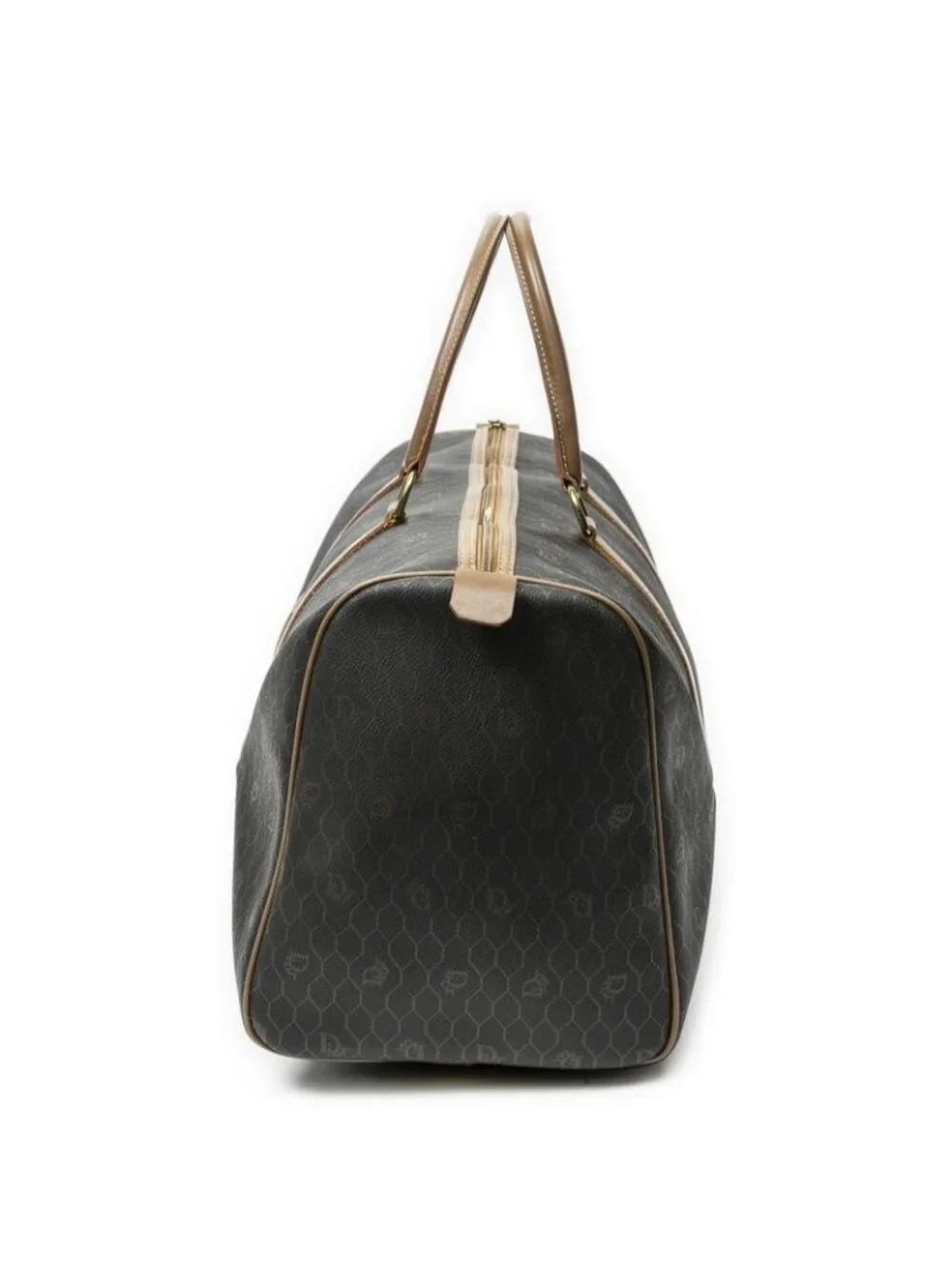 Dior Vintage Travel Boston Gray Brown Honeycomb Canvas Shoulder Bag - Picture 3 of 10